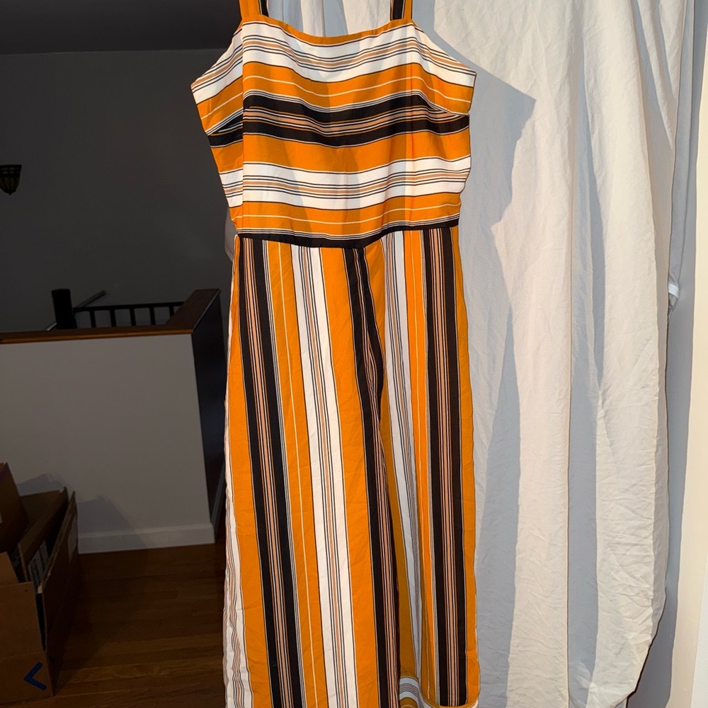 Japna Orange and Black Striped Jumpsuit